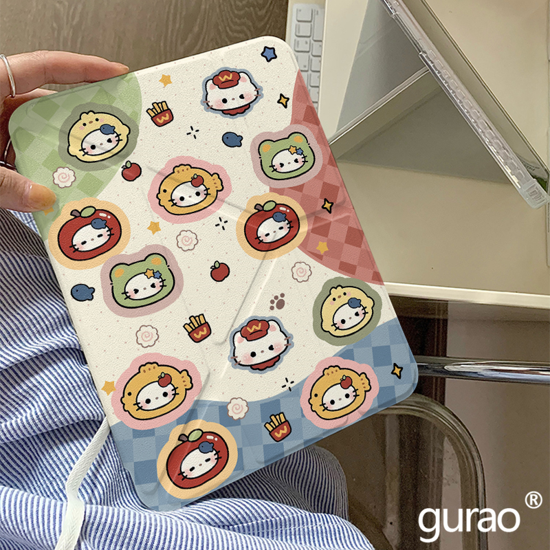 卡通波点薯条Kitty猫Y+三折适用ipad11保护套air7/6新款ipad10笔槽11寸防摔10.2/10.9苹果平板保护套mini7女
