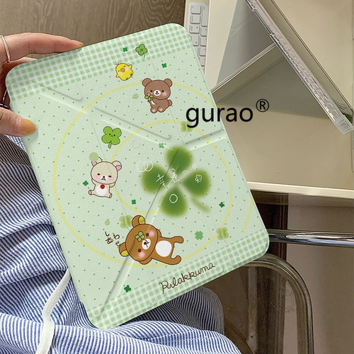 卡通四叶草轻松熊Y+三折适用ipad11保护套air7/6新款ipad10带笔槽11寸防摔10.2/10.9苹果平板保护套mini7女