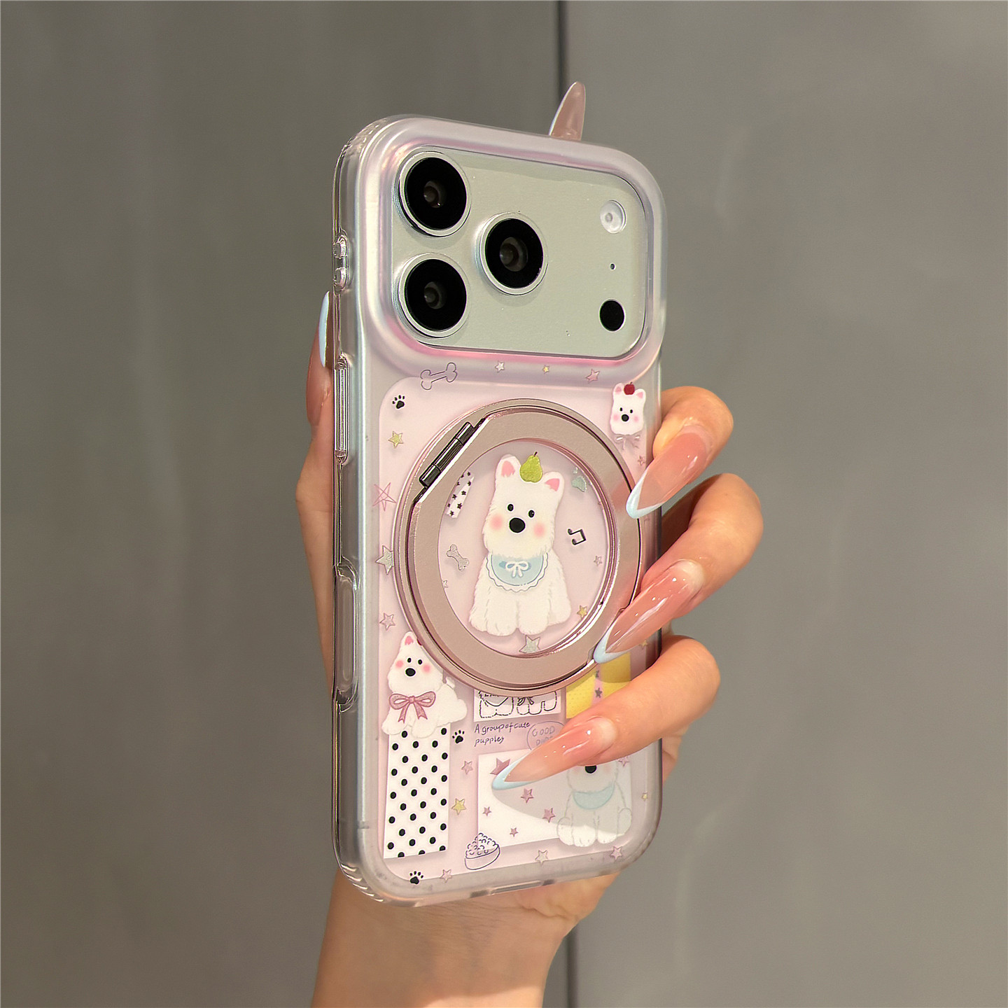 雾面磨砂透粉卡通可爱西高地360旋转支架适用苹果18promax手机壳iPhone17pro女新款16pro超好看15防摔保护套