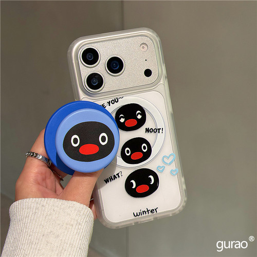 简约可爱pingu企鹅头像磁吸支架适用苹果17promax手机壳iphone16新款15磨砂肤感17pro防摔16pro保护套14网红