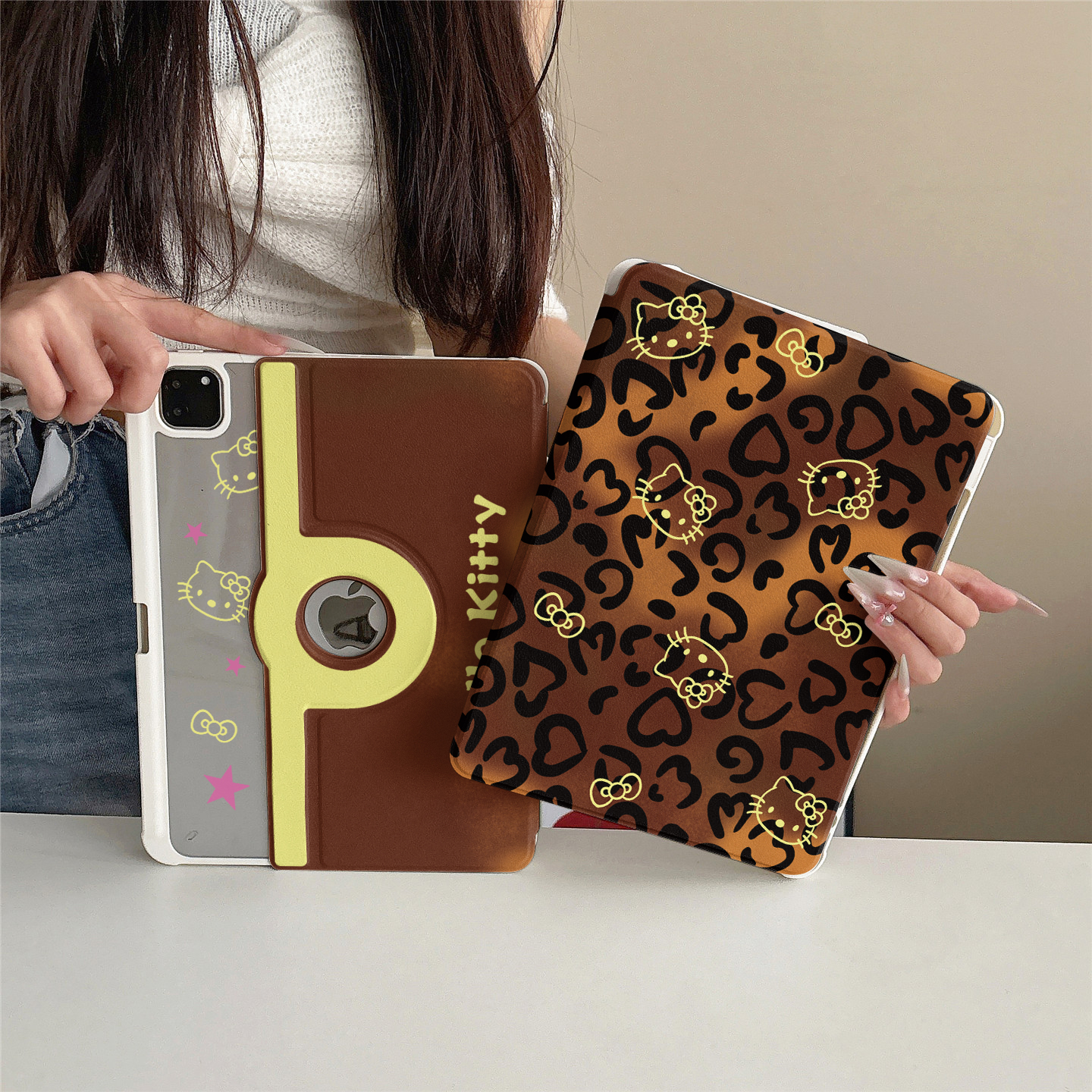 焦糖棕豹纹kt猫360度旋转适用ipad11保护套磁吸air7/6新款ipad10带笔槽11寸防摔可拆卸苹果平板保护套mini7女