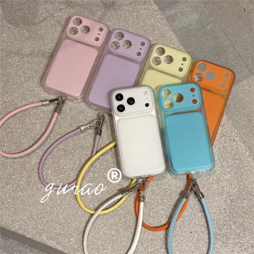 夏日极简风糖果色纯色大视窗适用苹果17promax手机壳iPhone17pro女新款16pro超好看独特15手拎挂绳防摔保护套