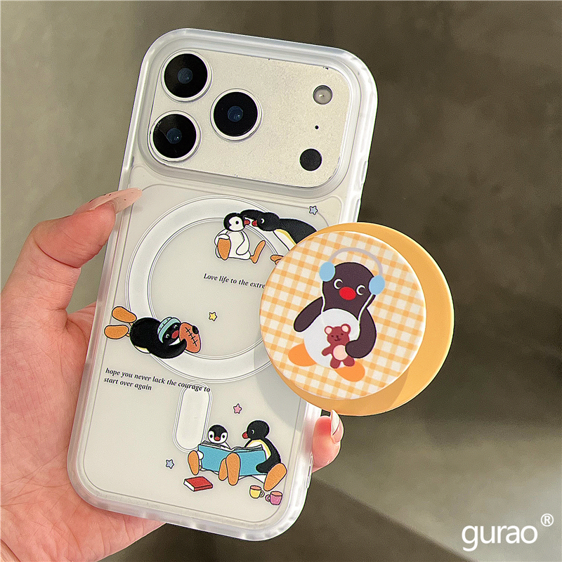 ins简约可爱pingu企鹅磁吸支架适用苹果17promax手机壳iphone16女新款15磨砂肤感17pro防摔16pro保护套14网红