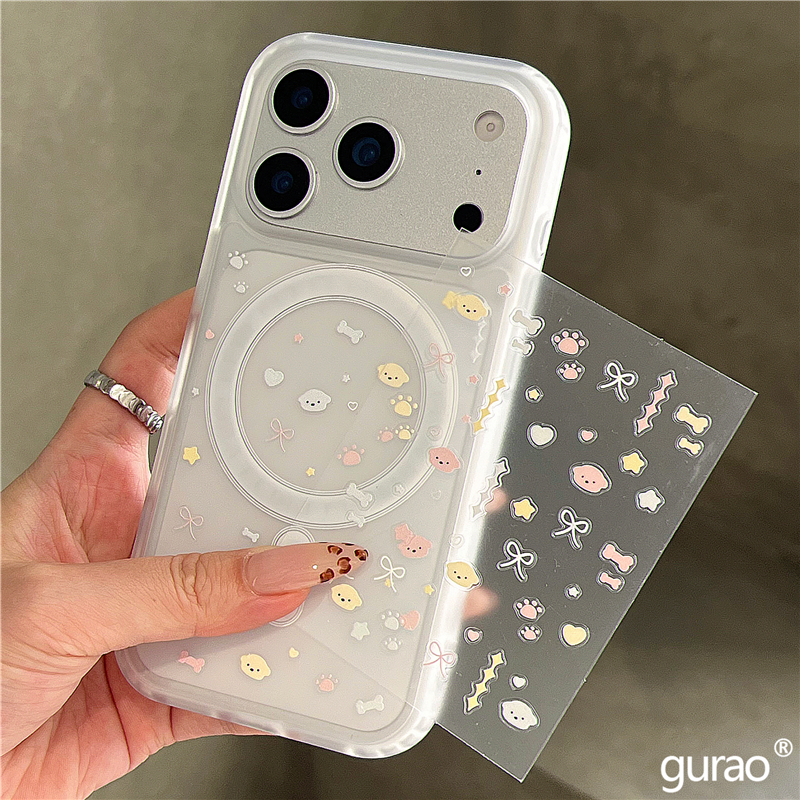 日韩卡通手绘小狗DIY贴纸适用苹果17promax手机壳磁吸iphone16女新款15磨砂肤感17pro防摔16pro保护套14网红