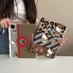 时髦甜酷豹纹KT猫360度旋转适用ipad11保护套磁吸air7 ipad10带笔槽11寸防摔可拆卸苹果平板保护套mini7 6新款