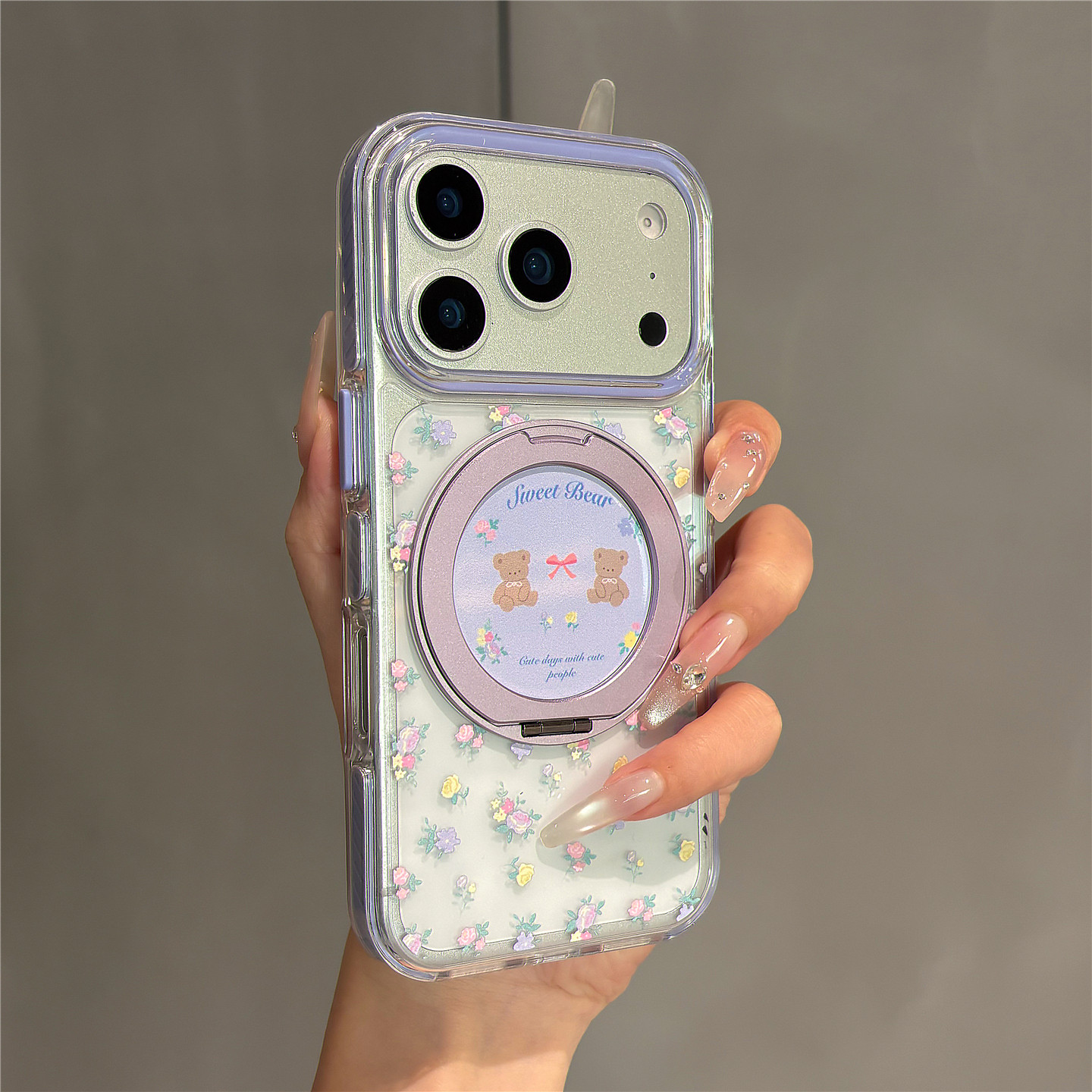 早春甜美少女紫色碎花小熊旋转折叠支架适用苹果17promax手机壳iPhone17pro女新款16pro网红15防摔14保护套13,3C数码配件,手机保护套/壳,淘宝优惠券,粉丝福利购,淘宝优惠卷