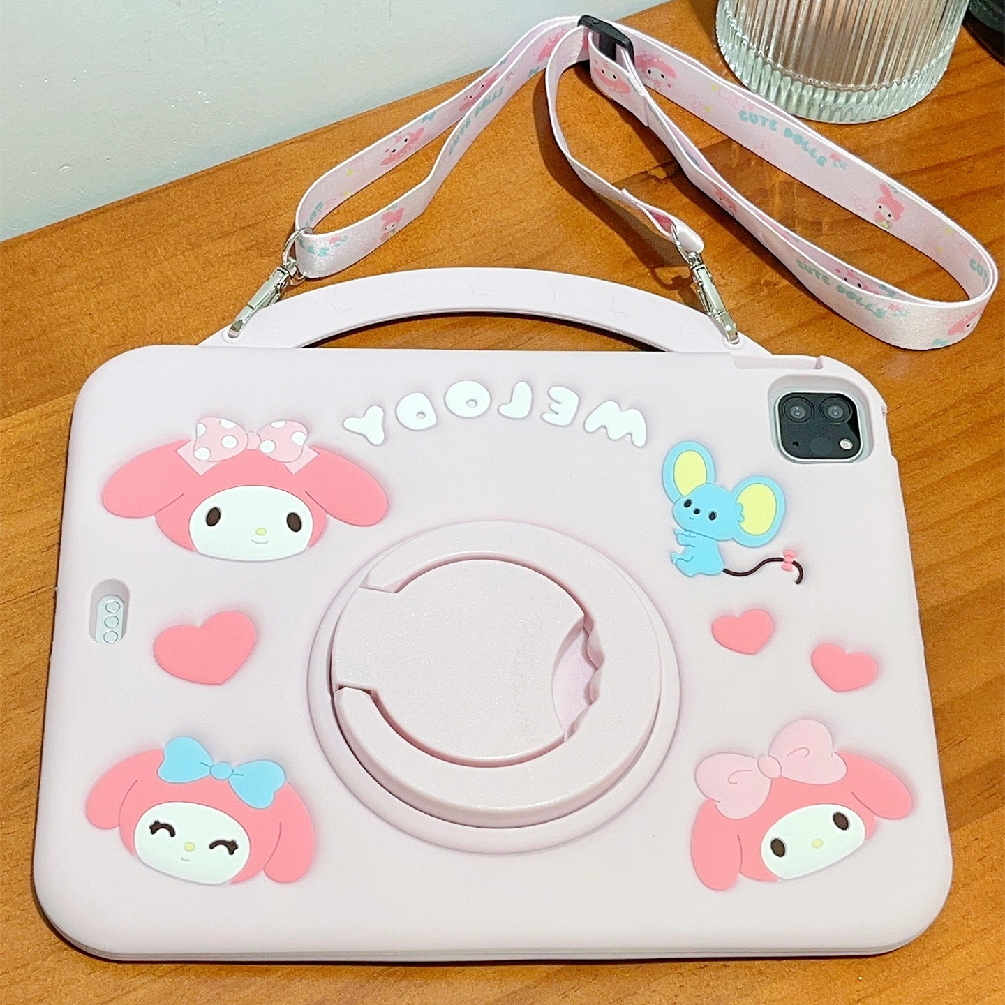 卡通melody美乐蒂旋转支架适用ipad11保护套air7/6新款ipad10带笔槽11寸防摔硅胶软套苹果平板保护壳mini7女