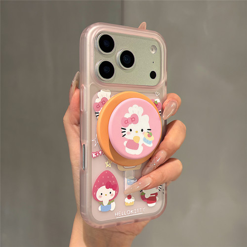 透粉卡通动漫草莓蛋糕磁吸支架适用苹果17promax手机壳iphone16女新款15磨砂肤感17pro防摔16pro保护套14网红