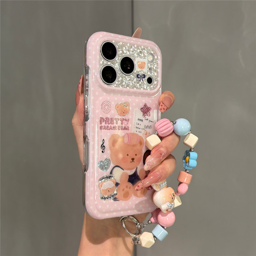 韩国ins卡通twoi小熊适用苹果18promax手机壳iphone17pro女新款16pro可爱不会撞壳15pro链条挂绳17防摔保护套
