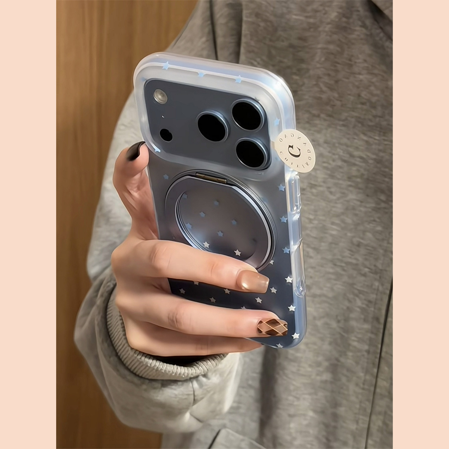 冰川蓝渐变星星360旋转支架适用苹果18promax手机壳iphone17pro新款16pro超好看独特15pro双层壳17防摔保护套