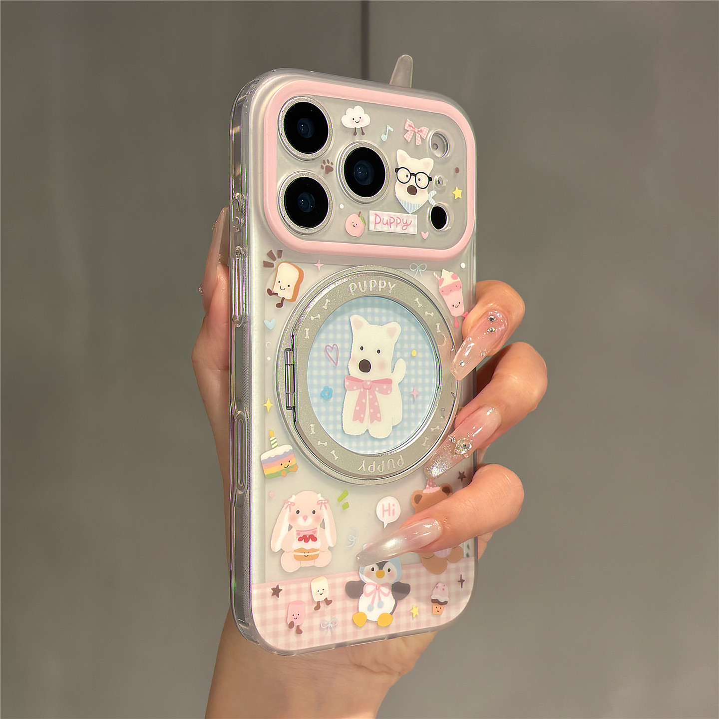 360旋转折叠一体支架格纹西高地适用苹果17promax手机壳i