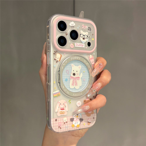 360旋转折叠一体支架格纹西高地适用苹果17promax手机壳iPhone17pro磨砂双层16pro女新款15pro全包防摔保护套
