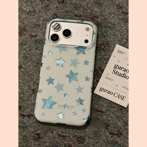 唯美锡纸纹蓝色星星适用苹果17promax手机壳iphone17pro女新款16pro高级感15pro超好看独特14防摔保护套网红