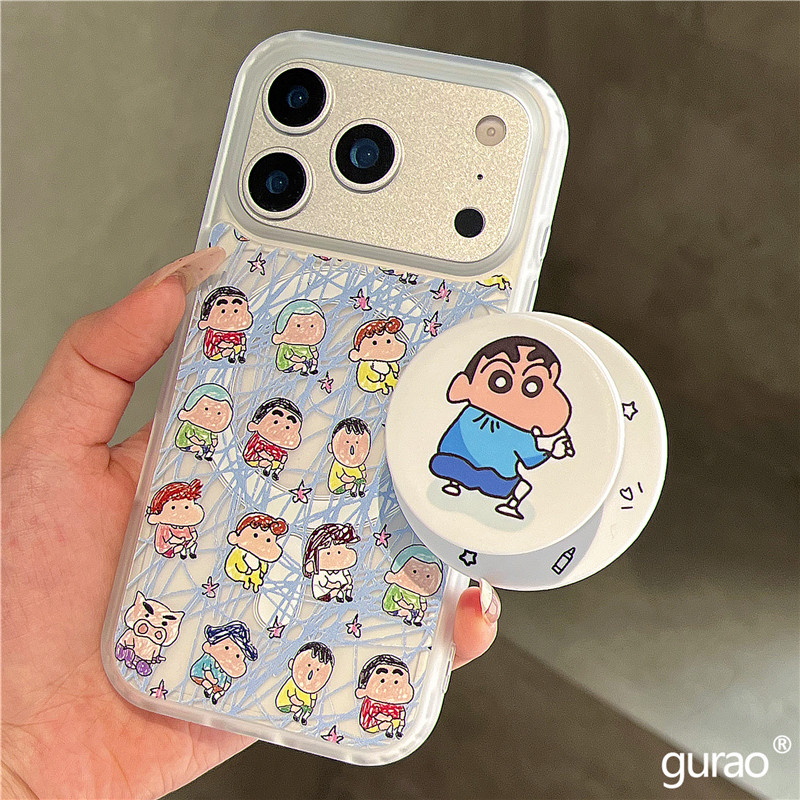 日系卡通可爱手绘小新磁吸支架适用苹果18promax手机壳iphone16女新款15磨砂肤感17pro防摔16pro保护套14网红