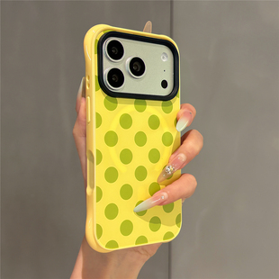 春夏明黄色波点强磁吸适用苹果17promax手机壳iphone17新款16pro亚克力15pro小众14pro全包防摔17pro保护套女
