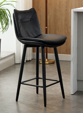 铁艺旋转吧台椅家用设计师高脚凳子酒吧椅子靠背商用收银前台吧凳