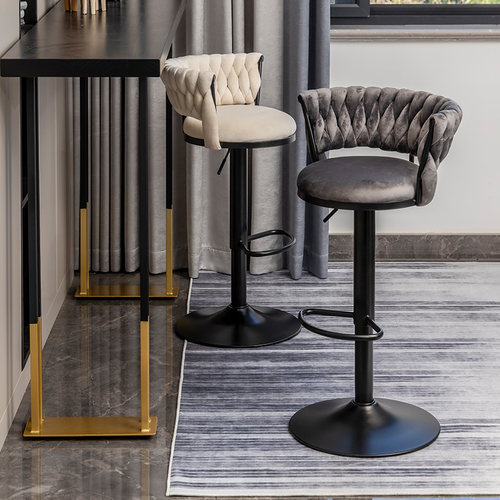 品昂绒布轻奢铁艺吧台椅