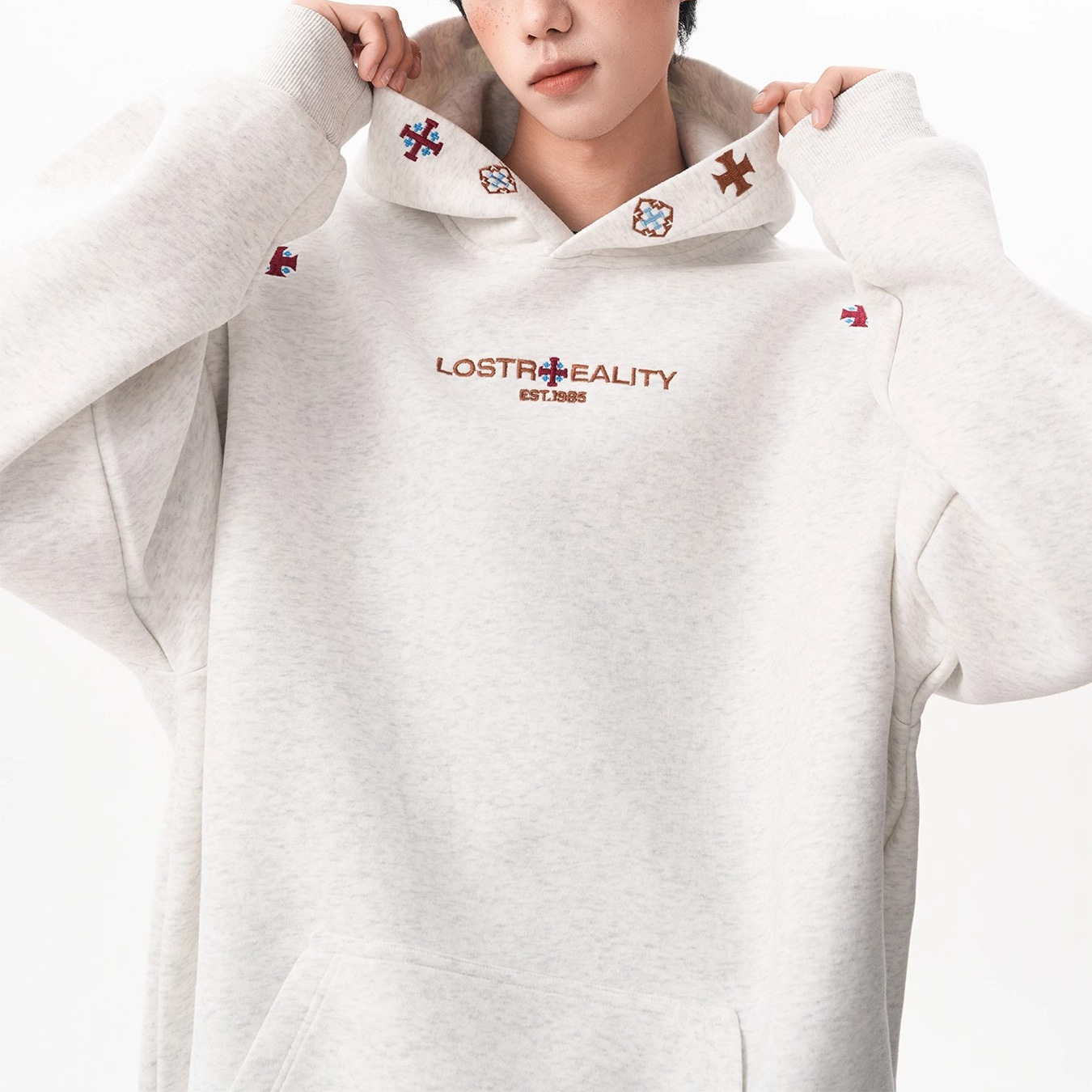 美式民族风设计感刺绣卫衣男2025秋冬季加绒加厚宽松百搭连帽外套