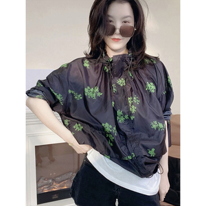 欧货花色连帽冰丝防晒衣外套女2024年夏季新款防紫外线短款防晒服