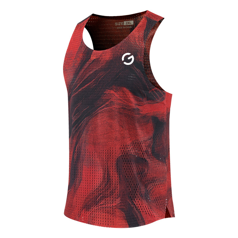 thumbnail for Orange Yijia lightweight marathon running vest men's breathable and quick-drying wind tunnel sleeveless sports T-shirt top