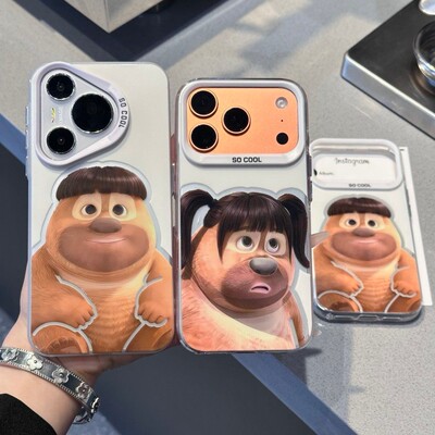 刘海熊大熊二适用苹果17Promax手机壳air十七六iphone16e新款15火14/13miniX情侣镭射彩银12/11搞怪XS/R/MA套