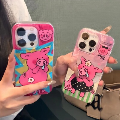 旋转鼻子玛莎猪适用苹果16pro手机壳15十五六14plus高级IPHONE12冰川13promax漩涡纹11x/xs防摔xsmax平果xr套