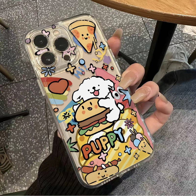 薯条汉堡线条小狗适用iphone17Airi16e/15promax苹果14/13/12min手机壳7/8plus可爱11卡通xs新款xr硅胶se3