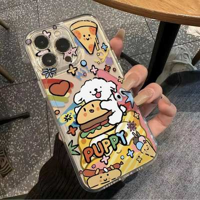 薯条汉堡线条小狗适用iphone17Airi16e/15promax苹果14/13/12min手机壳7/8plus可爱11卡通xs新款xr硅胶se3