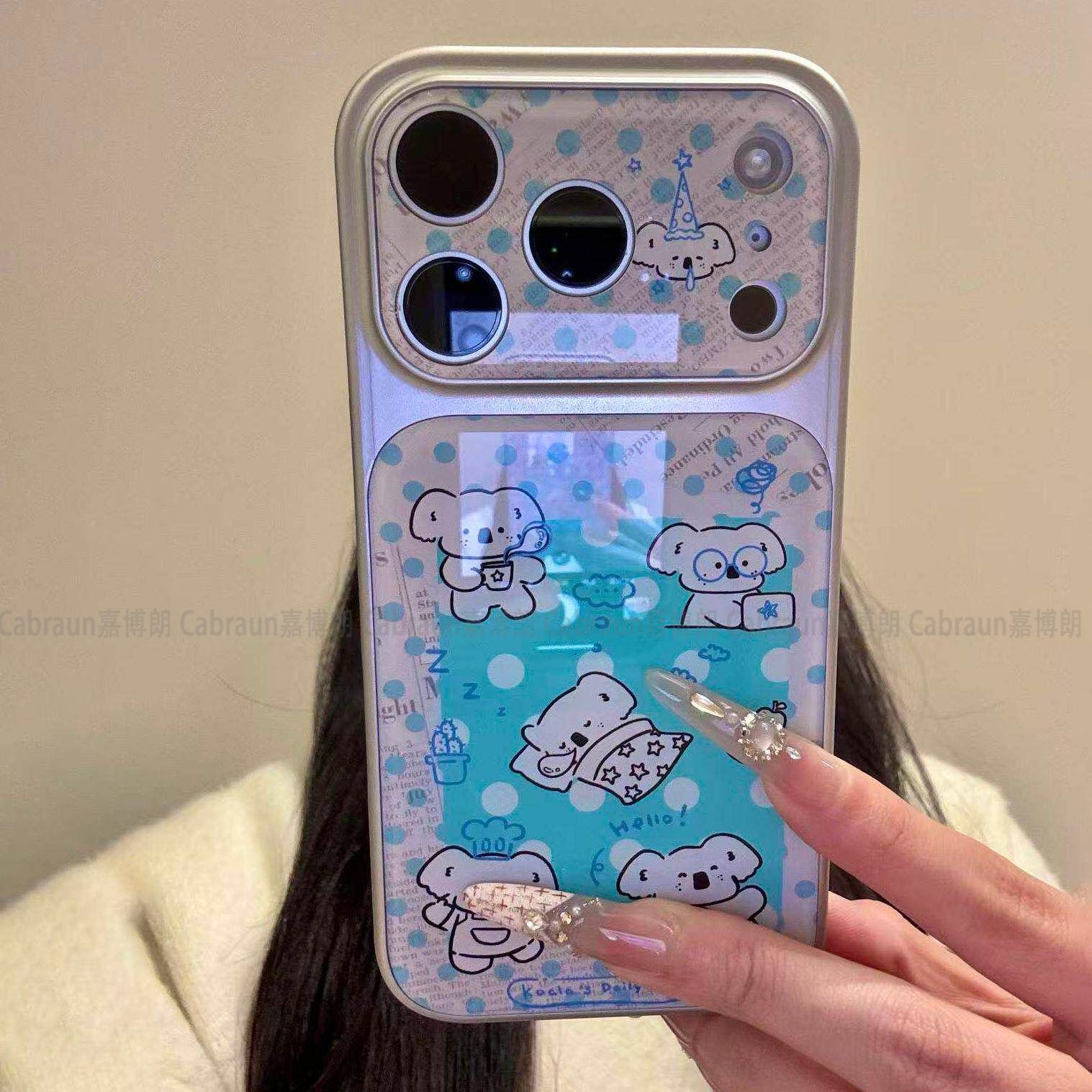 波点瞌睡考拉适用苹果17air手机壳十七六iPhone16pro新款金属漆仿原玻璃15Promax平果14plus可爱13小熊保护套