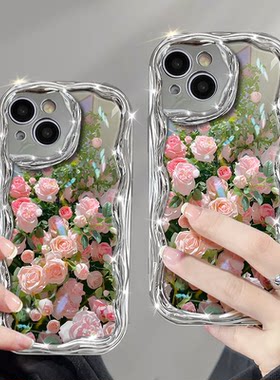 玫瑰花丛适用于小米14Pro手机壳MIUI13水晶12s女神11青春版奶油镜面红米k70/60/50/40硅胶软NOTE13/12Pro+套