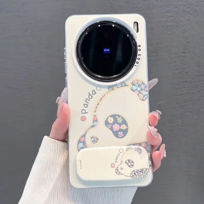 碎花熊猫适用VIVOX300s手机壳vivo镜子支架X200PROMINI/x100s/ULTRA/x90/80彩银S30/20/19/s18/17/16/15套PRO