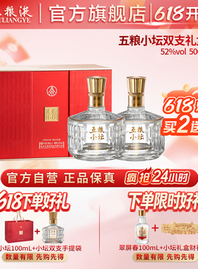 【会员加赠】五粮小坛双支装礼盒52度500mL*2白酒五粮液官旗正品