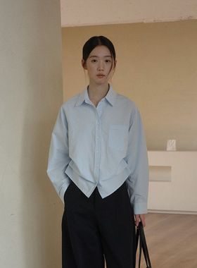 【EVERTRUE】正品！春季韩版基础款纯色衬衫女短款长袖宽松92339