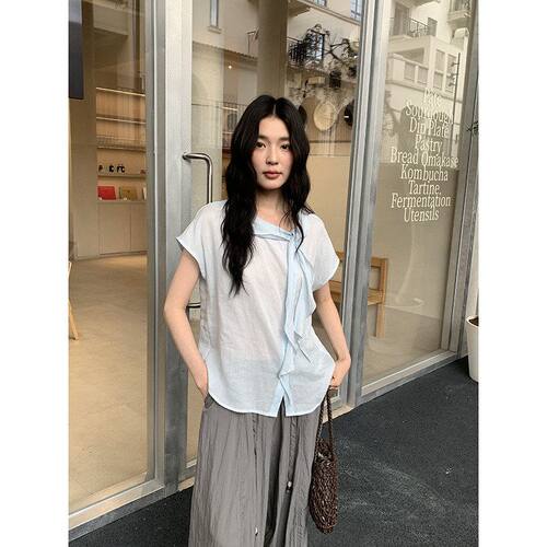 MMC斜领绑带设计感短袖小衫2026