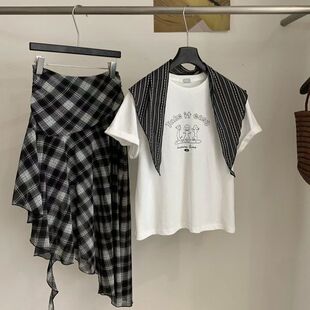 短袖 T恤圆领套头甜美印花上衣配披肩3266S 韩系简约2026夏季 苏珊