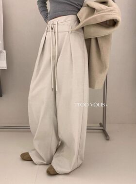 【TTOO VOUIS】正品！秋冬2294松紧腰设计感阔腿显瘦压褶加绒西裤