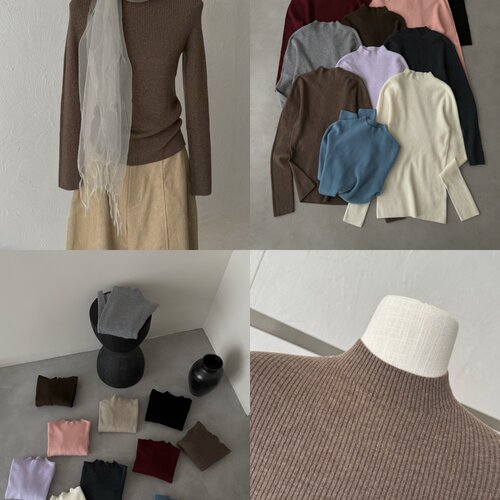 【汐柚·Seyu】正品！韩系极简风人字纹修身长袖打底针织衫C6061