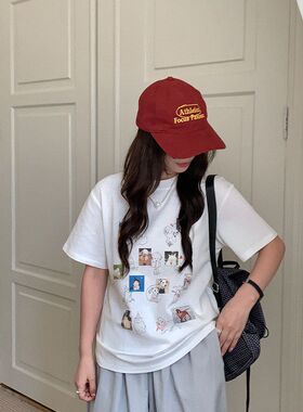 【you think】正品！夏季圆领短袖韩系休闲可爱百搭上衣T恤女2749