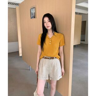 MMC亚麻莱赛尔翻领短袖 2026十三行夏设计感毛织上衣61087 针织衫