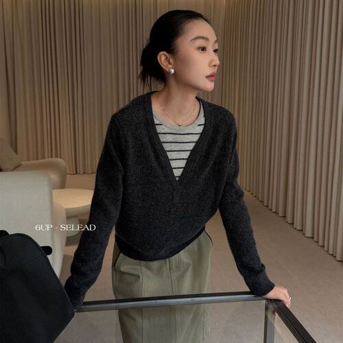 女61256撞色羊毛毛衣老钱百搭UP