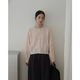 韩版 EVERTRUE 新款 女2026春季 宽松显瘦圆领上衣68155 100%亚麻小衫