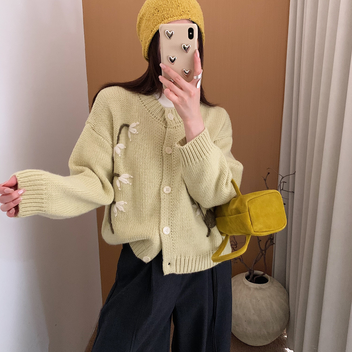 【韩锐池】正品!韩版高级森系清新立体装饰宽松短款针织开衫1692
