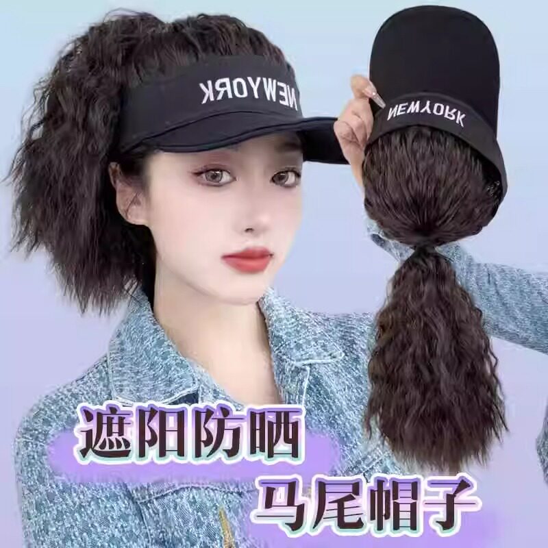 假发帽子夏休闲风空顶帽马尾一体