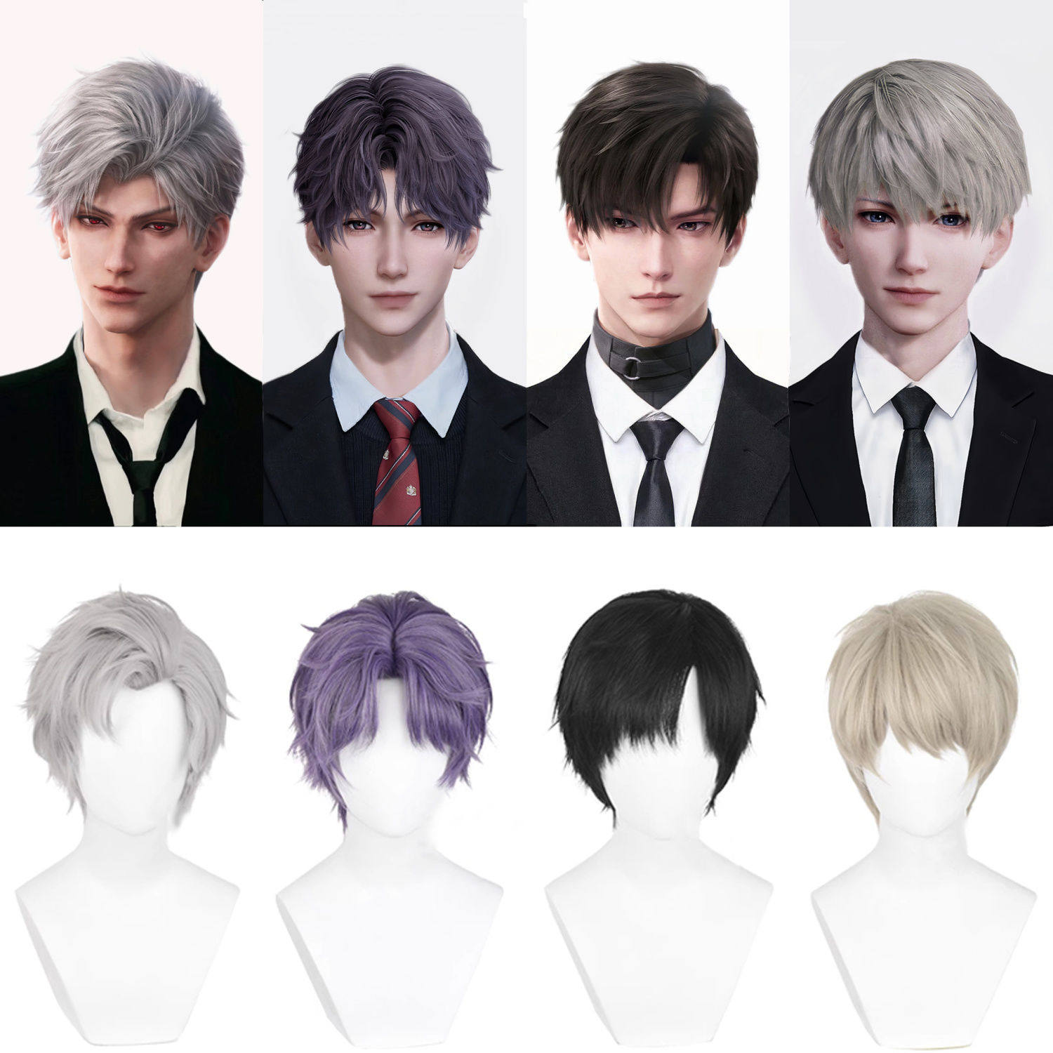恋与深空cosplay全头套秦彻黎深祁煜沈星回短发反翘打毛仿真发套