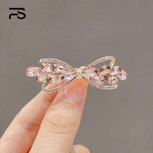 一字夹水晶蝴蝶结弹簧夹女横夹发夹小号马尾夹新款 发饰后脑勺发卡