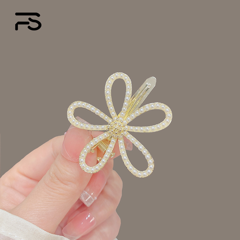 妃晟鸭嘴夹合金韩版珍珠花朵发夹