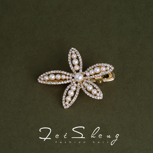 法式高档珍珠花朵发夹刘海侧边夹气质温柔发卡鸭嘴夹耳边发饰女士