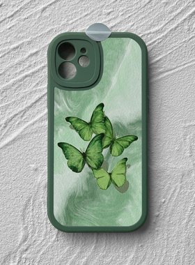 小众艺术绿色蝴蝶iphone16promax苹果14plus手机壳小米15全包荣耀300软套华为nova12小羊皮pura70mate适用90