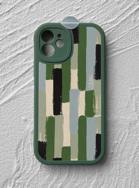 墨绿色块笔触适用苹果17promax手机壳iphone16小米15opporeno14华为mate70新款p80创意艺术nova13软vivox200
