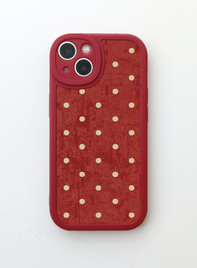 红色波点手机壳适用iPhone16promax苹果14小米17华为mate70简约pura80nova13荣耀vivo复古新年红米K80小羊皮